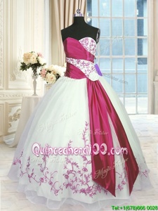 Spectacular Sleeveless Lace Up Floor Length Embroidery and Sashes|ribbons Quince Ball Gowns