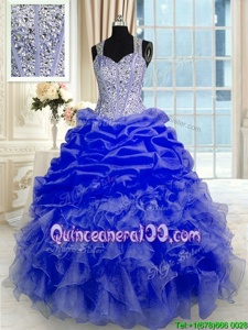 Best Selling Blue Sleeveless Organza Zipper 15 Quinceanera Dress forMilitary Ball and Sweet 16 and Quinceanera