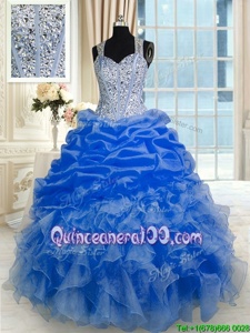 Charming Straps Sleeveless Organza Quinceanera Gowns Beading and Ruffles and Pick Ups Zipper