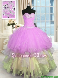 Fashionable Multi-color Vestidos de Quinceanera Military Ball and Sweet 16 and Quinceanera and For withAppliques and Ruffled Layers Sweetheart Sleeveless Lace Up