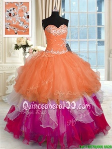 Colorful Sleeveless Beading and Ruffled Layers Lace Up Quinceanera Gown