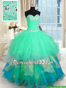 Beauteous Multi-color Sweetheart Neckline Beading and Ruffles Sweet 16 Quinceanera Dress Sleeveless Lace Up