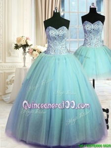 Customized Three Piece Sleeveless Beading Lace Up Quinceanera Dresses