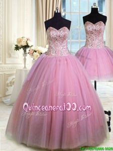 Adorable Three Piece Lavender Sweetheart Lace Up Beading Quince Ball Gowns Sleeveless