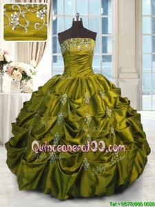 Dynamic Green Lace Up Quince Ball Gowns Beading and Appliques and Embroidery and Pick Ups Sleeveless Floor Length