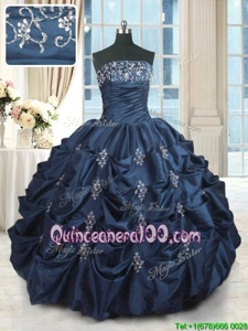 Enchanting Navy Blue Lace Up Quinceanera Dresses Beading and Pick Ups Sleeveless Floor Length