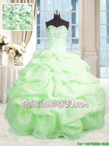 Exquisite Sleeveless Organza Floor Length Lace Up Quinceanera Gowns inSpring Green forSpring and Summer and Fall and Winter withBeading and Ruffles
