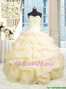 Champagne 15 Quinceanera Dress Military Ball and Sweet 16 and Quinceanera and For withBeading and Ruffles Sweetheart Sleeveless Lace Up