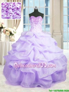 Modern Ball Gowns Quinceanera Dress Lavender Sweetheart Organza Sleeveless Floor Length Lace Up