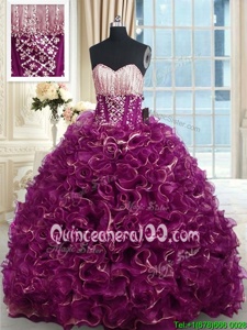 Gorgeous With Train Lace Up Quinceanera Dresses Fuchsia and In forMilitary Ball and Sweet 16 and Quinceanera withBeading and Ruffles Brush Train
