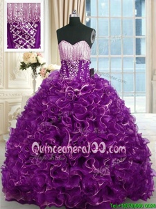 Sumptuous Brush Train Ball Gowns Sweet 16 Quinceanera Dress Purple Sweetheart Organza Sleeveless With Train Lace Up