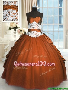 Fashion Rust Red Lace Up Sweetheart Beading and Lace and Ruching and Pick Ups Quinceanera Gowns Taffeta and Tulle Sleeveless