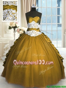 Glamorous Floor Length Lace Up Sweet 16 Dress Olive Green and In forMilitary Ball and Sweet 16 and Quinceanera withBeading and Appliques and Pick Ups