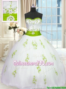 Admirable White Sleeveless Tulle Lace Up Ball Gown Prom Dress forMilitary Ball and Sweet 16 and Quinceanera