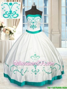 Graceful White Strapless Lace Up Beading and Embroidery Quinceanera Dresses Sleeveless