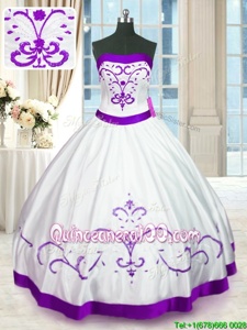 Beautiful Sleeveless Floor Length Beading and Embroidery Lace Up Sweet 16 Dress with White