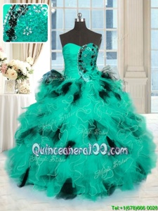 Cute Turquoise Lace Up Sweetheart Beading and Ruffles Sweet 16 Dresses Tulle Sleeveless