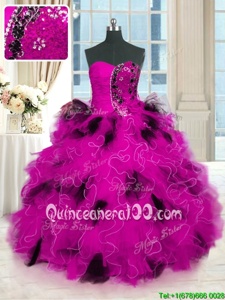 Nice Sleeveless Tulle Floor Length Lace Up Sweet 16 Quinceanera Dress inMulti-color forSpring and Summer and Fall and Winter withBeading and Ruffles