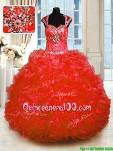 High Class Cap Sleeves Beading and Ruffles Lace Up Quinceanera Dress