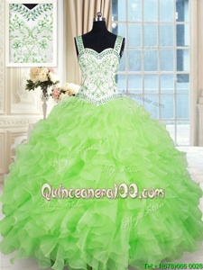 Enchanting Yellow Green Sleeveless Beading and Ruffles Floor Length Quinceanera Gown