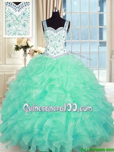 Fantastic Sweetheart Sleeveless Lace Up 15 Quinceanera Dress Turquoise Organza