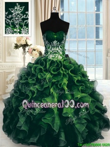 Customized Beading and Ruffles Ball Gown Prom Dress Multi-color Lace Up Sleeveless Floor Length