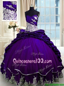 Dynamic Purple Sleeveless Beading and Appliques and Pick Ups Lace Up Vestidos de Quinceanera