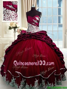 Comfortable Sweetheart Sleeveless Taffeta Ball Gown Prom Dress Beading and Appliques and Pick Ups Brush Train Lace Up