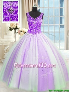 Graceful Multi-color Ball Gowns Beading and Sequins Sweet 16 Dresses Lace Up Tulle Sleeveless Floor Length