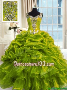 Olive Green Sleeveless Organza Lace Up Sweet 16 Dresses forMilitary Ball and Sweet 16 and Quinceanera