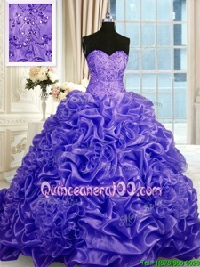 Comfortable Purple Ball Gowns Beading and Pick Ups Vestidos de Quinceanera Lace Up Organza Sleeveless