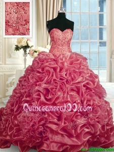 Excellent With Train Lace Up Sweet 16 Quinceanera Dress Red and In forMilitary Ball and Sweet 16 and Quinceanera withBeading and Pick Ups