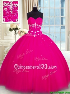 Fuchsia Lace Up Sweet 16 Quinceanera Dress Beading Sleeveless Floor Length