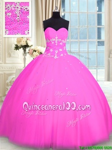 Cheap Pink Ball Gowns Sweetheart Sleeveless Tulle Floor Length Lace Up Appliques Sweet 16 Dress