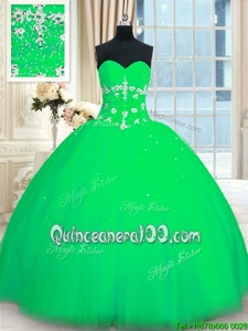 Fancy Green Sweetheart Neckline Appliques Sweet 16 Quinceanera Dress Sleeveless Lace Up