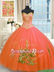 Clearance Orange Lace Up Sweet 16 Dress Beading and Appliques and Embroidery Sleeveless Floor Length