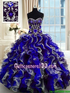 Graceful Multi-color Ball Gowns Organza Sweetheart Sleeveless Beading and Ruffles Floor Length Lace Up Quinceanera Gown