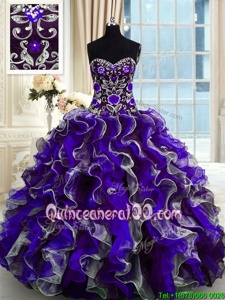 Fantastic Sleeveless Floor Length Beading and Ruffles Lace Up Quinceanera Gown with Multi-color