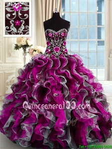 Pretty Multi-color Sweetheart Lace Up Beading and Appliques Sweet 16 Dresses Sleeveless