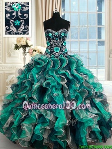Sweet Appliques Quince Ball Gowns Multi-color Lace Up Sleeveless Floor Length