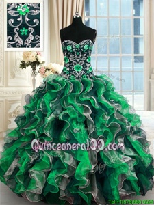Sweet Multi-color Sweetheart Neckline Beading and Ruffles Quinceanera Dresses Sleeveless Lace Up