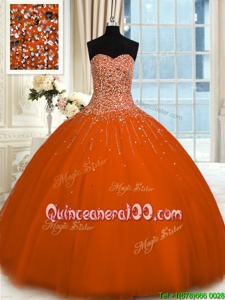 Graceful Rust Red Lace Up Sweetheart Beading Sweet 16 Dress Tulle Sleeveless