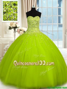 Sumptuous Ball Gowns Sweet 16 Dresses Olive Green Sweetheart Tulle Sleeveless Floor Length Lace Up