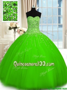 Attractive Spring Green Sleeveless Tulle Lace Up Sweet 16 Dresses forMilitary Ball and Sweet 16 and Quinceanera