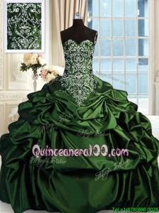 Artistic Olive Green Ball Gowns Sweetheart Sleeveless Taffeta Floor Length Zipper Beading and Embroidery and Pick Ups Quinceanera Dress