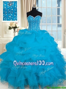 Great Sleeveless Lace Up Floor Length Beading and Ruffles Sweet 16 Dresses