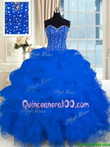 Charming Royal Blue Sweetheart Lace Up Beading and Ruffles Sweet 16 Quinceanera Dress Sleeveless