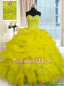 Latest Spring and Summer and Fall and Winter Organza Sleeveless Floor Length Quinceanera Dress andBeading and Ruffles