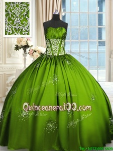 Gorgeous Floor Length Spring Green Sweet 16 Dresses Taffeta Sleeveless Spring and Summer and Fall and Winter Beading and Appliques and Ruching