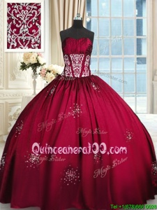 Colorful Wine Red Taffeta Lace Up Sweet 16 Quinceanera Dress Sleeveless Floor Length Beading and Appliques and Ruching